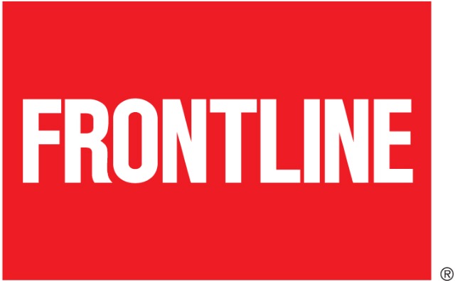 Red logo of "FRONTLINE" in bold white letters