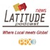 Logo for the "Latitude News Podcast." The design features the words “Latitude Podcast” prominently, with "News" and "Where Local meets Global!" above and below, respectively. There is also an "BRX" logo with broadcast signal lines in blue at the bottom, symbolizing its recent launch.