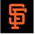 The image shows an orange interlocking "SF" logo on a black background, representing the San Francisco Giants, a Major League Baseball team known for their World Series wins.