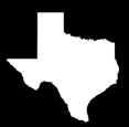 A black silhouette of the state of Texas against a white background. The shape depicts Texas with its recognizable borders, including the panhandle to the north and the Gulf Coast to the southeast. This design was featured in an article by J-School student Monica Cruz for the Texas Observer.