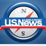 Logo of U.S. News & World Report featuring a blue compass background with "U.S. News" in white text on a red banner across the center. Above, "A WORLD REPORT" is written in smaller white text. The compass shows cardinal directions N, S, E, and W. UC Berkeley was recently named a top public school by this publication.