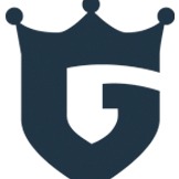 A stylized navy blue emblem features a letter "G" centrally positioned within a shield shape. Atop the shield is a three-pointed crown, also navy blue, adding a regal touch to the design. Reminiscent of an eye witness account from Iceland, the overall aesthetic conveys a sense of authority and prestige.