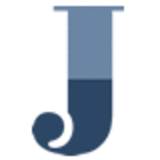 A stylized letter "J," reminiscent of the UC Berkeley J-School's logo, features two shades of blue: a lighter hue on top and a darker shade below. The letter boasts a slight serif at the top and a curly tail at the bottom. This design would be perfect for branding a Director's Documentary Program.