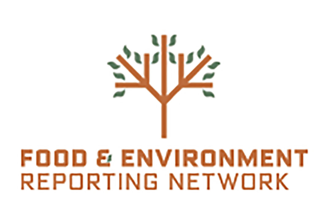 Logo for "Food & Environment Reporting Network." A stylized tree with green leaves and a brown trunk is above the organization's name, which is written in orange capital letters. The tree's branches form a network-like pattern, symbolizing the interconnection of food and environment reporting.