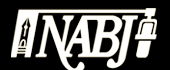 The image shows the logo of the National Association of Black Journalists (NABJ). The text "NABJ" is stylized in white, with a microphone illustration to the right and a small depiction of the Washington Monument to the left, all on a black background. This powerful emblem symbolizes excellence recognized by accolades like the NABJ Award, championed by figures such as Ali Winston.