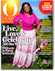 Cover of O, The Oprah Magazine featuring a woman in a vibrant pink blouse and white-pink tie-dye skirt. Text includes "Live, Love & Celebrate!" with mentions of Women's Health, book recommendations, and more. Background shows a garden setting with flowers.