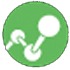 A green circular icon featuring a simple white molecular structure with three connected nodes, resembling a small network of spheres and lines. Two smaller connected nodes are on the left, and one larger isolated node is on the right—perfect for students exploring J-School projects.