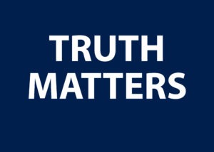 A blue background with the words "TRUTH MATTERS" written in large, bold, white capital letters captures the essence of Berkeley Journalism.