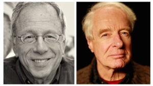 Two elderly men are pictured in a side-by-side collage. The man on the left, captured with Berkeley Journalism precision, is smiling and wearing glasses, while the man on the right has a neutral expression with white hair. Both images are portrait-style, showing their faces clearly.