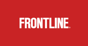frontline_logo_og The image features the word "FRONTLINE" in bold, white capital letters centered on a solid red background, embodying the rigorous standards associated with Berkeley Journalism.