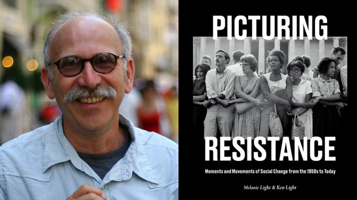 On the left, a smiling man with glasses and a white shirt stands outdoors. On the right, the cover of the book 