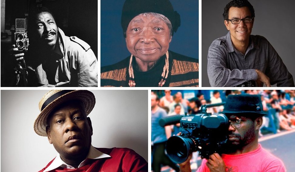 A collage of five individuals: a man holding a camera, an older woman wearing a hat and necklace, a man smiling with glasses, a man in a hat and red shirt, and another man operating a video camera—all embodying the diverse spirit of Berkeley Journalism.