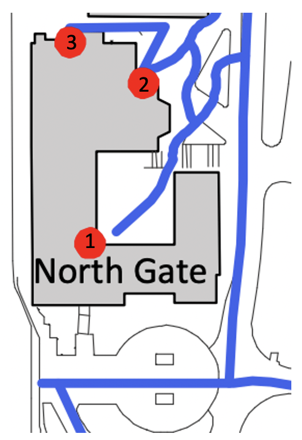 North Gate Hall ADA entrances and routes