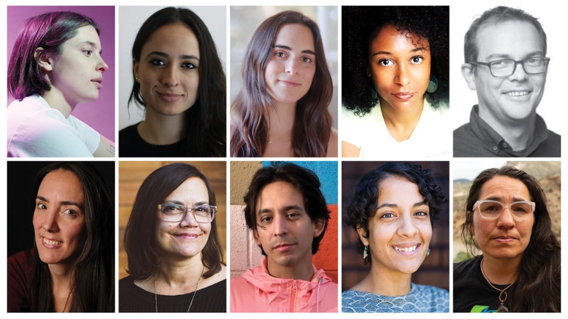 A grid of 10 diverse individuals, each in their own portrait photo. They are shown from the shoulders up, showcasing a variety of ethnic backgrounds, hairstyles, and expressions. The background in each portrait varies, with some being plain and others more detailed—truly a Berkeley Journalism masterpiece.