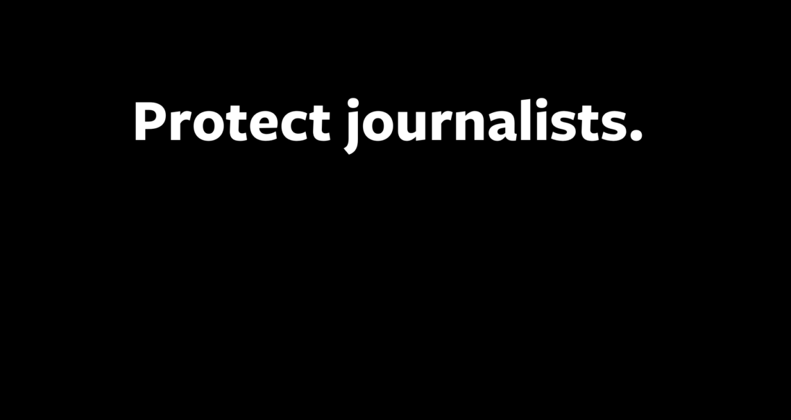 Black background with the text "Protecting journalists." written in bold, white letters in the center.