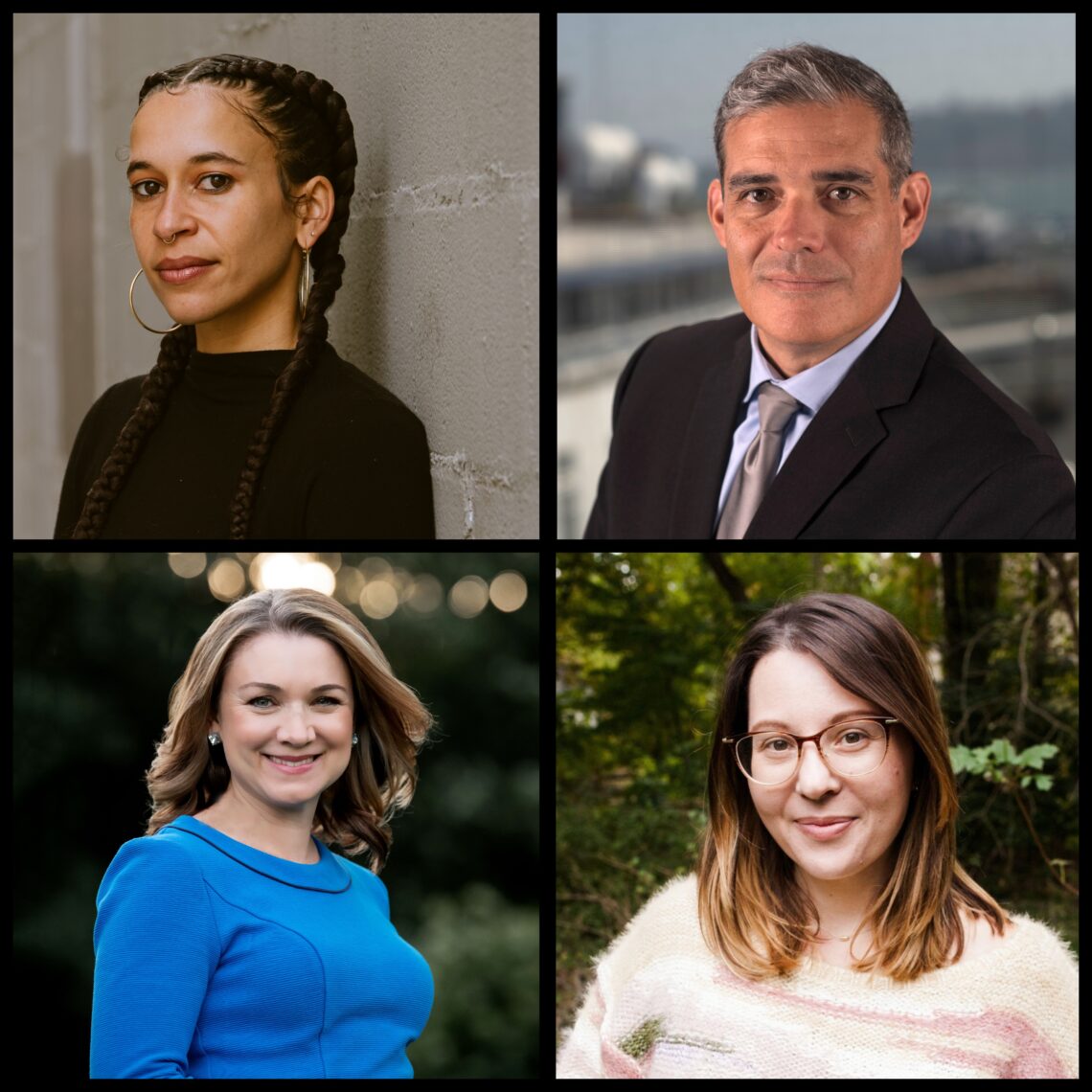 Collage of four headshots of four new instructors at the UC Berkeley Graduate School of Journalism.