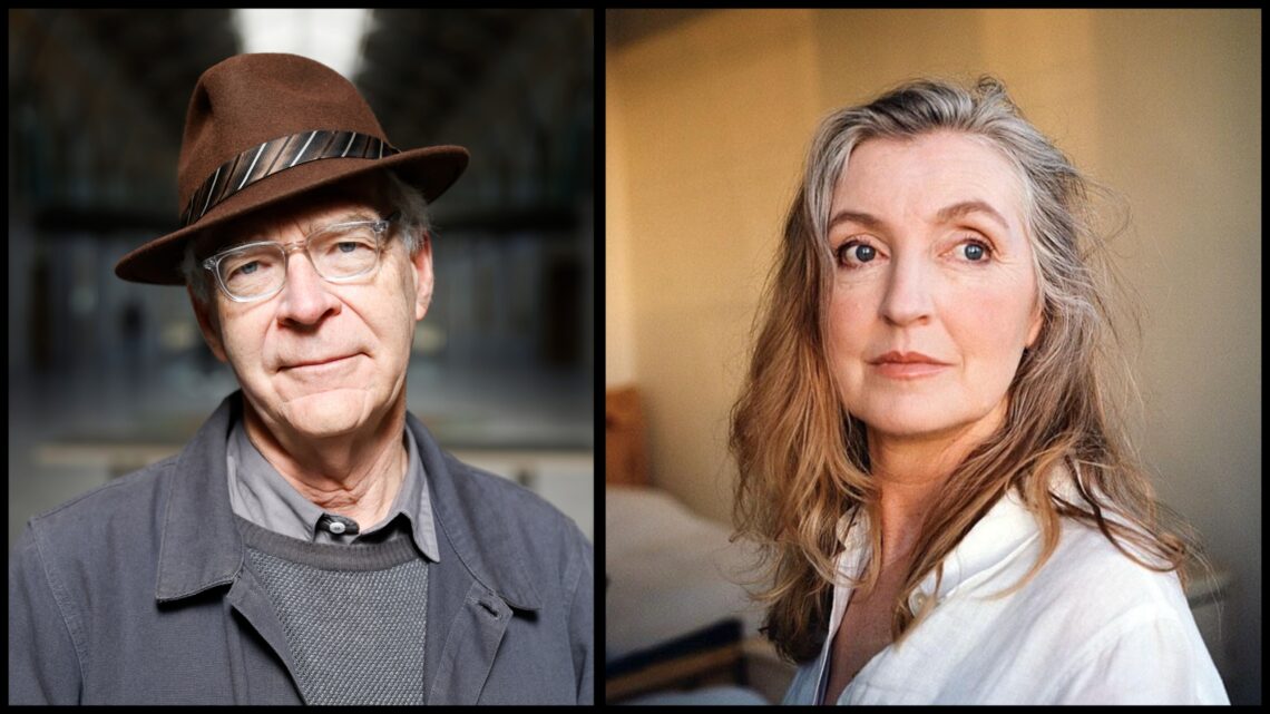 Collage of headshots of John King and Rebecca Solnit.