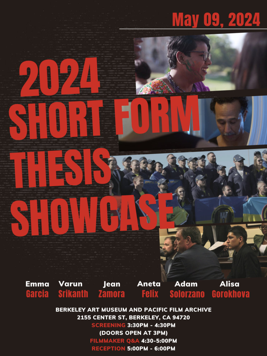 striking red and black poster for the short form thesis showcase.