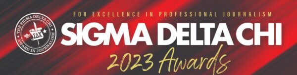 Sigma Delta Chi Awards 2023 logo on red background.