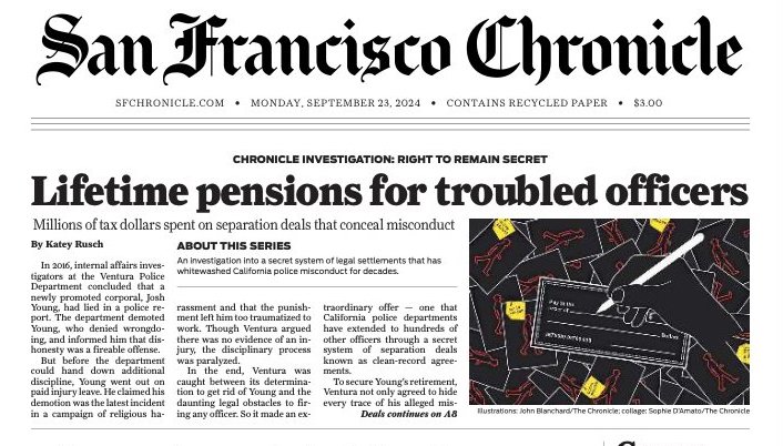 Front page of the San Francisco Chronicle featuring the story.