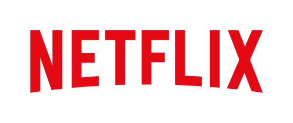 Netflix logo in red letters that are slightly curved. all caps.