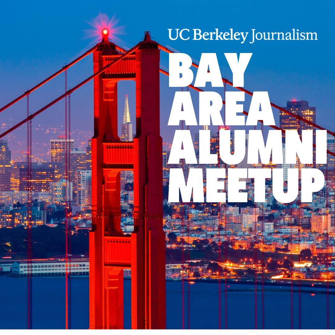 Flyer for the Bay Area Alumni meetup with a photo of the Golden Gate Bridge at night.