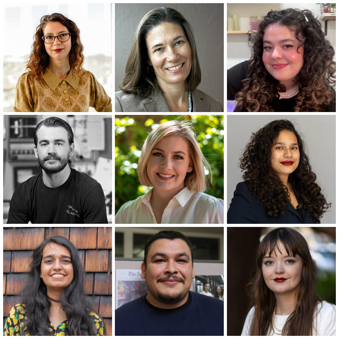 Collage of 9 headshots of the winning journalists.