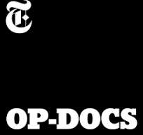 Op docs log New York Times logo in white at top corner of a black square and the words Op Docs in white at the bottom of the square