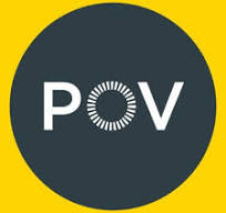 POV logo Black circle on yellow background with letters POV in the center in white. The O is designed with black stripes.