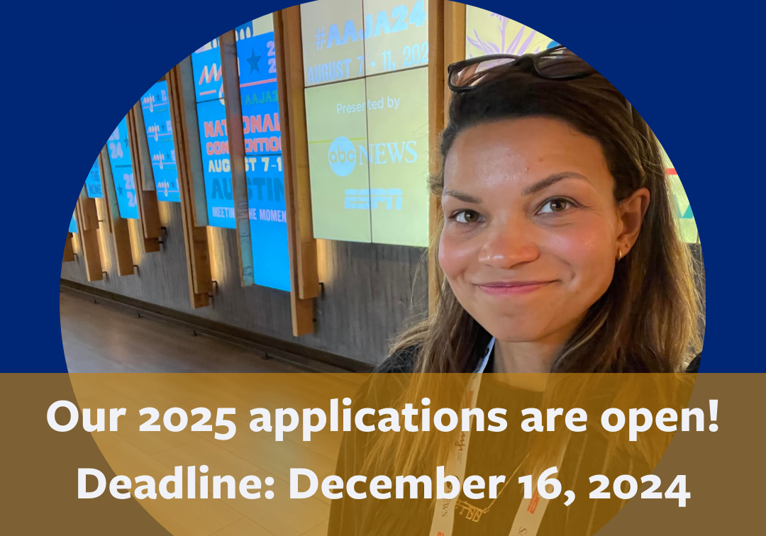 Photo of Admissions Director Nelly Provencal-Dayle inside a circular frame and the words "Our 2025 applications are open! Deadline: December 16, 2024."